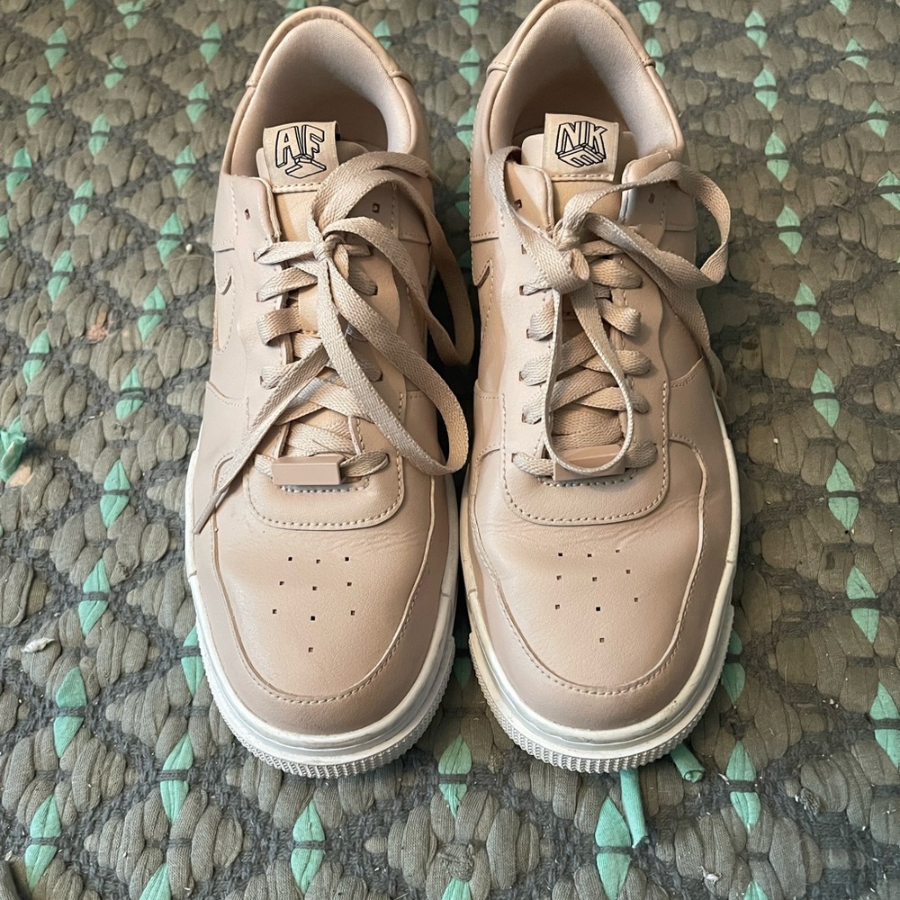 Nike Beige Air Force 1 Sneakers with White City Scape Soles size 10